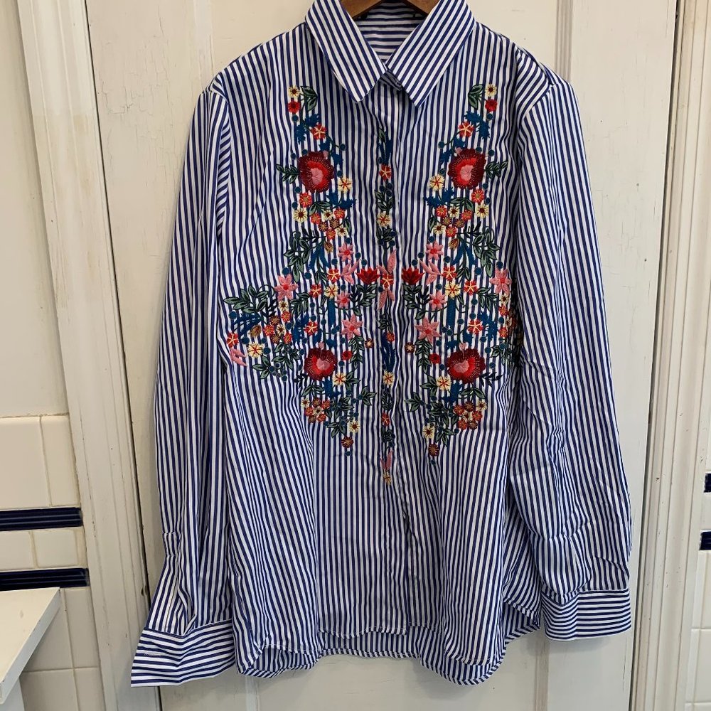 Zara Stripped Embroidered Shirt